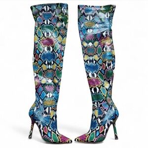Steve Madden Multicolor Snake-Print Over-the-Knee Boots